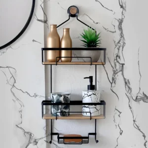ORGANIZADOR SHOWER CADDY EVOLUTION HIERRO Y BAMBOO DOBLE ESTANTE
