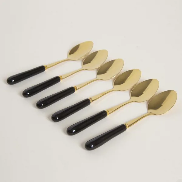 CUCHARAS DE ACERO DORADO CON MANGO DE CERAMICA NEGRO 14,5 CM - Imagen 2
