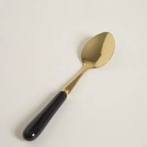 CUCHARAS DE ACERO DORADO CON MANGO DE CERAMICA NEGRO 14,5 CM