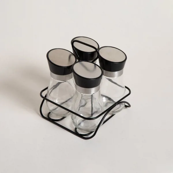 SET X 4 ESPECIEROS DE VIDRIO EN RACK NEGRO - Imagen 2