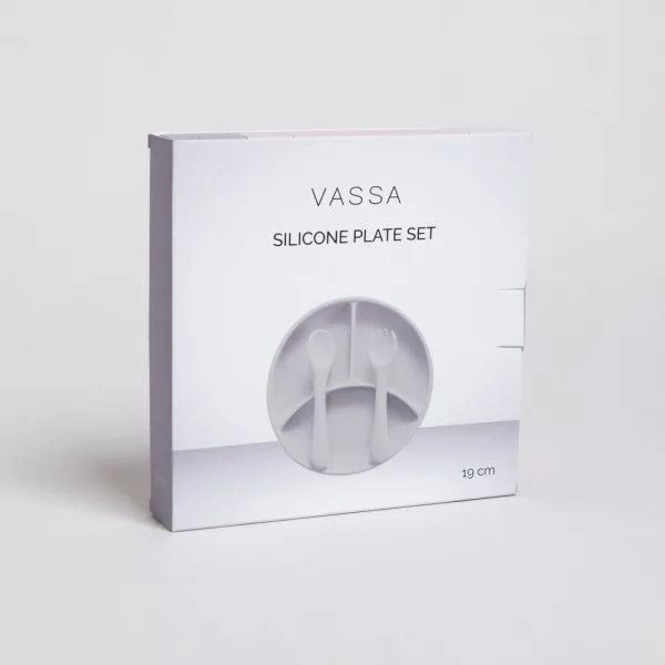 SET INFANTIL DE PLATO Y CUBIERTOS DE SILICONA 19 CM *VASSA