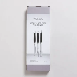 SET DE ASADO Y PINZA DE ACERO INOXIDABLE CON MANGO NEGRO