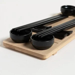 SET DE SUSHI  4 BAMBOO Y PORCELANA REDONDO NEGRO