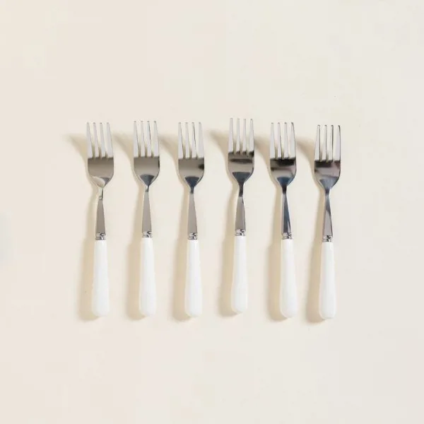 TENEDOR MINI DE ACERO CON MANGO DE CERAMICA BLANCO - Imagen 2