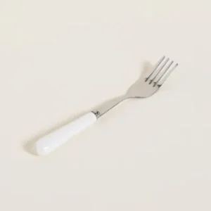 TENEDOR MINI DE ACERO CON MANGO DE CERAMICA BLANCO