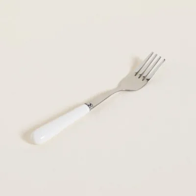 TENEDOR MINI DE ACERO CON MANGO DE CERAMICA BLANCO