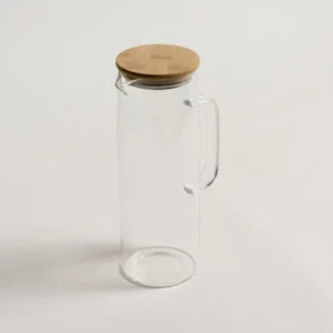 JARRA RECTA  VIDRIO CON TAPA DE BAMBOO 1200 ML
