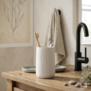 PORTACEPILLO LINEAS RESINA 10 CM BLANCO