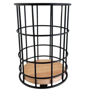 PORTA UTENSILLOS DE ACERO Y MADERA NEGRO
