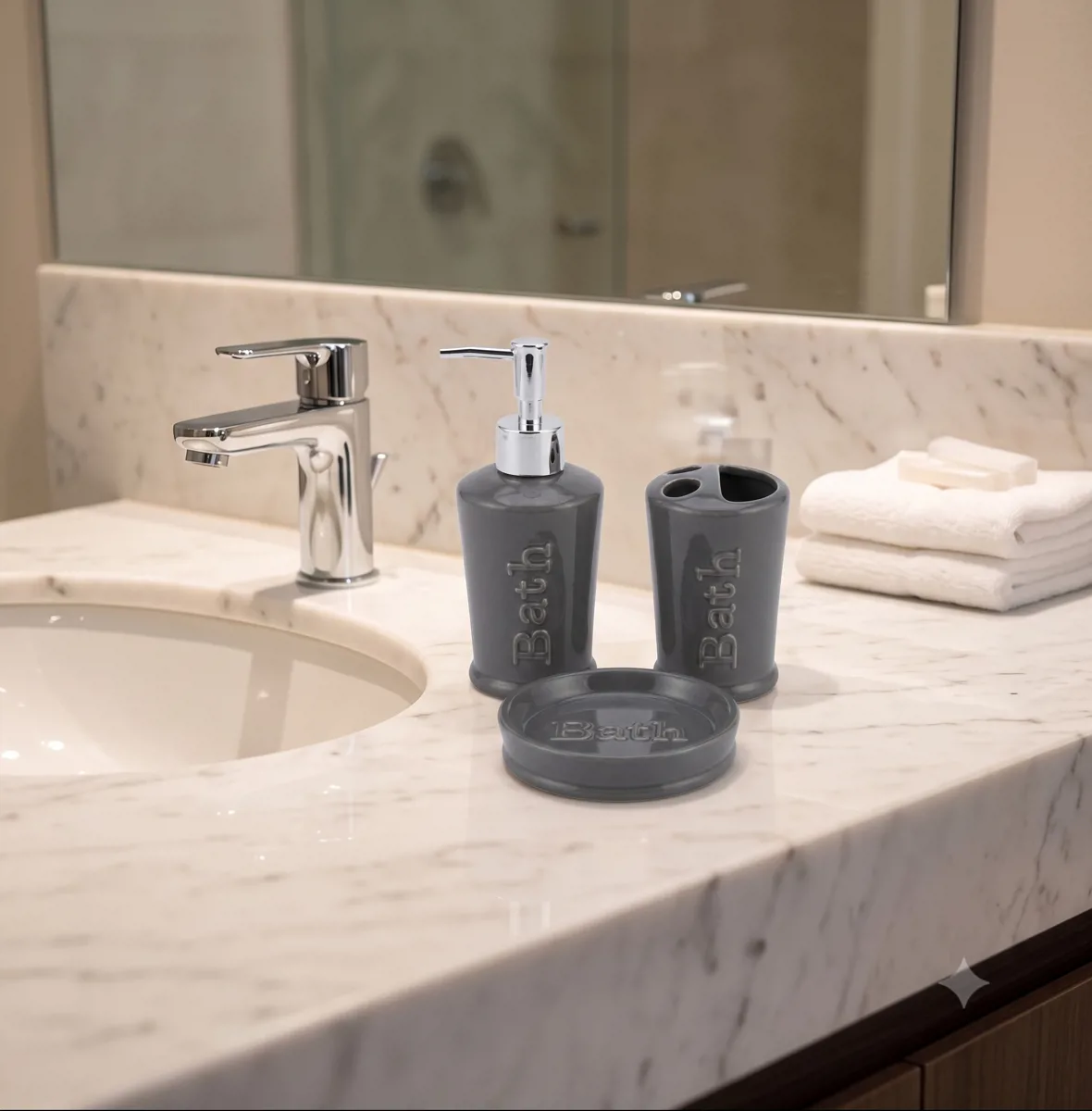 JUEGO DE BAÑO DE TRES PIEZAS "BATH" GRIS - Imagen 2