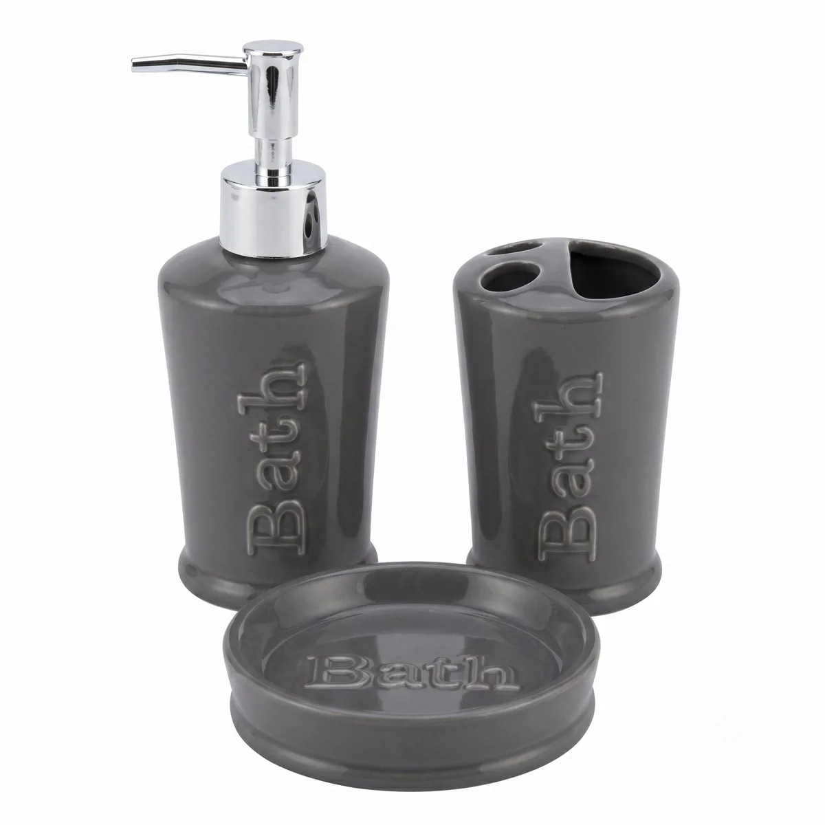 JUEGO DE BAÑO DE TRES PIEZAS "BATH" GRIS