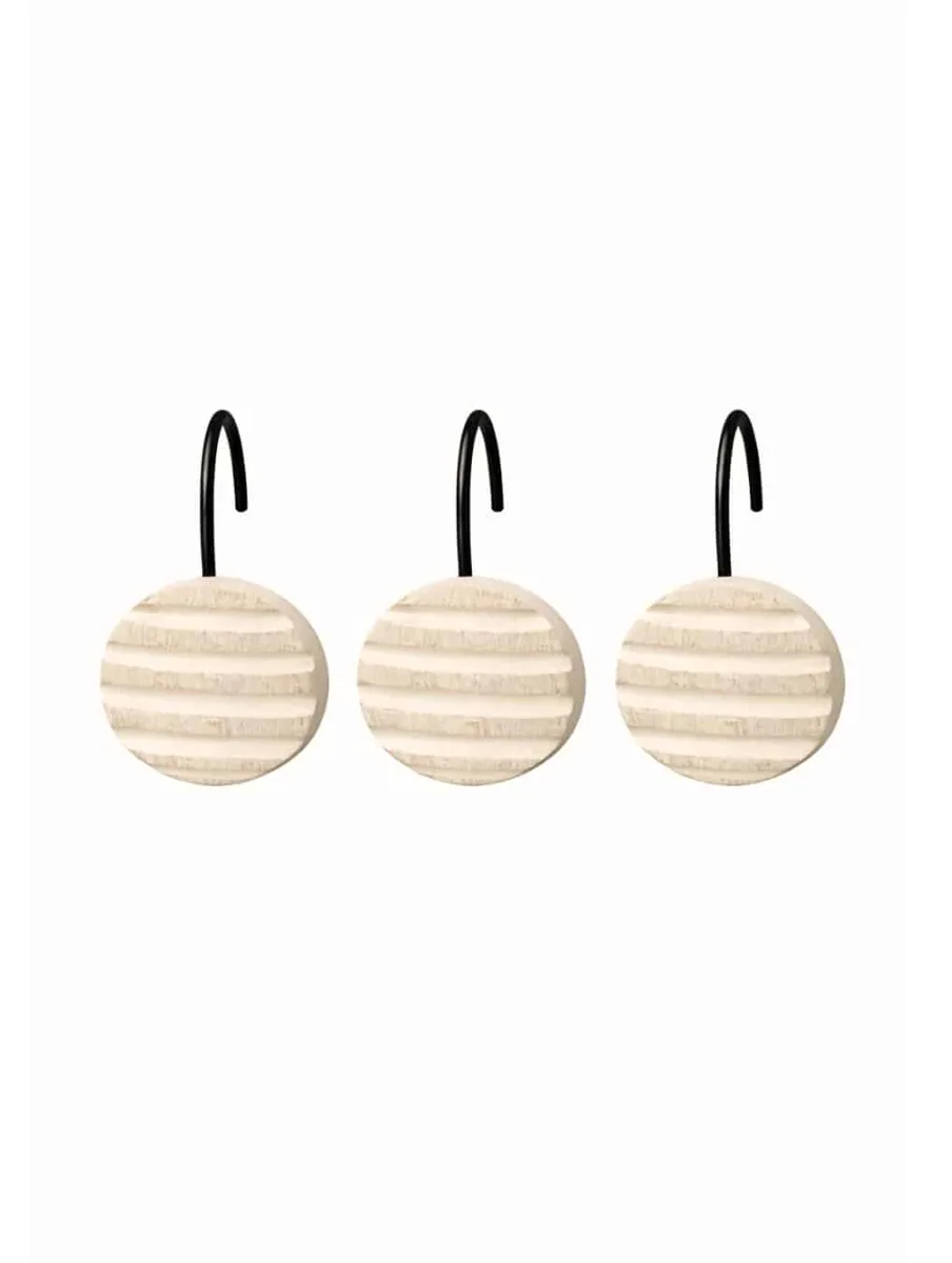 12 GANCHOS DE BAÑO RESINA ARIA BEIGE CON GANCHO NEGRO - Imagen 2