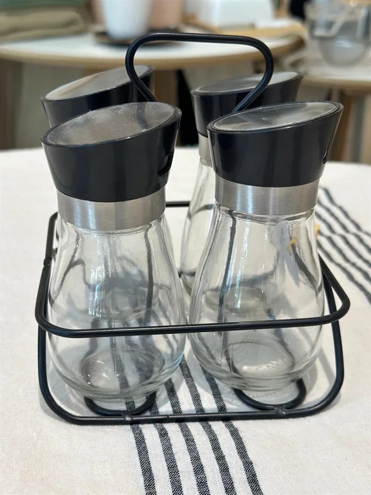 SET X 4 ESPECIEROS DE VIDRIO EN RACK NEGRO - Imagen 3