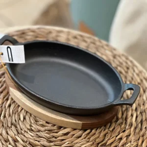 SARTEN OVAL DE HIERRO Y BASE ACACIA
