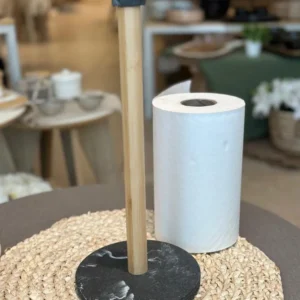 PORTA ROLLO BLACK MARBLE Y BAMBOO