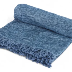 MANTA DE CHENILLE AZUL LISA CON FLECOS