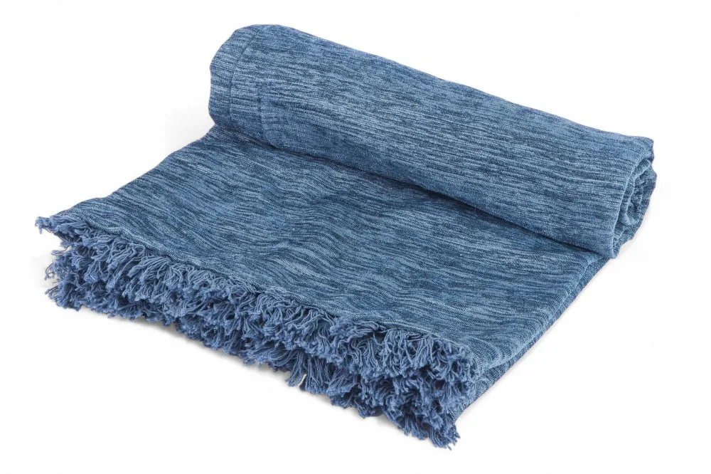 MANTA DE CHENILLE AZUL LISA CON FLECOS