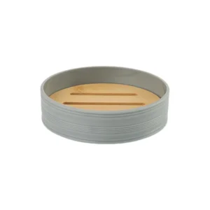 JABONERA REDONDA RAYADA PLASTICO GRIS