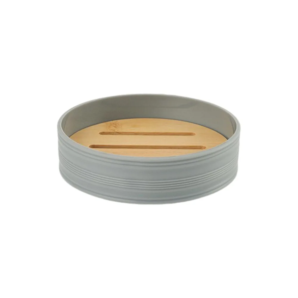 JABONERA REDONDA RAYADA PLASTICO GRIS