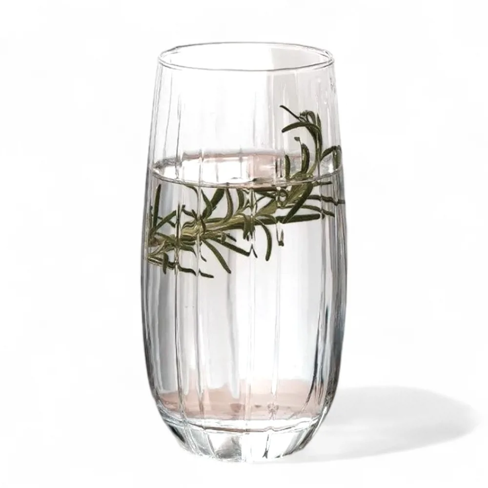SET X 6 VASOS DE VIDRIO RAYADO TRANSPARENTE