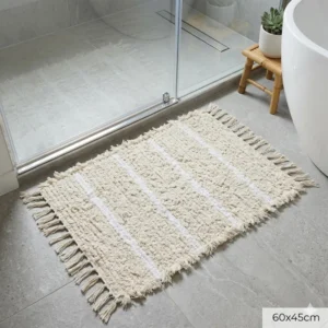 ALFOMBRA NATURAL TELAR ALGODON RAYA FINA BLANCA 60 X45 CM