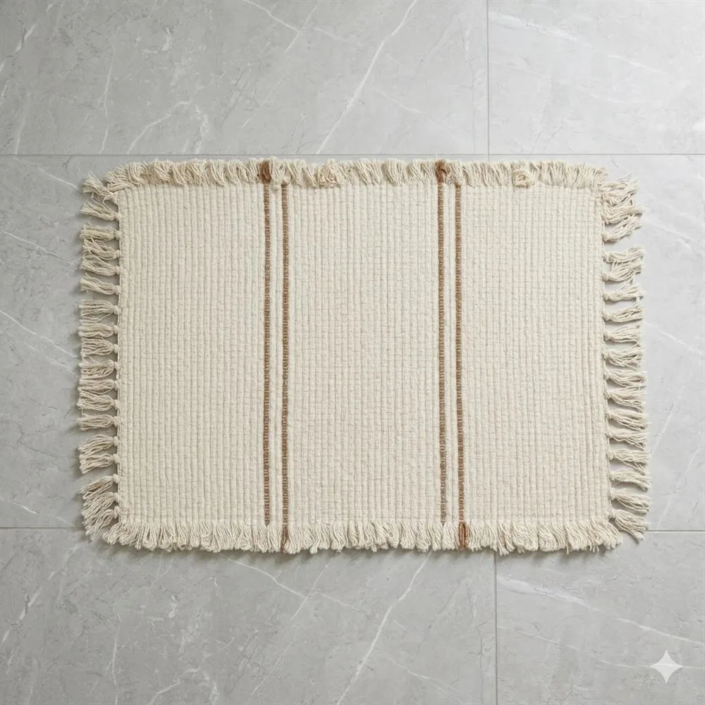 ALFOMBRA RDM 100% ALGODON NATURAL RAYA DOBLE MARRON - Imagen 2