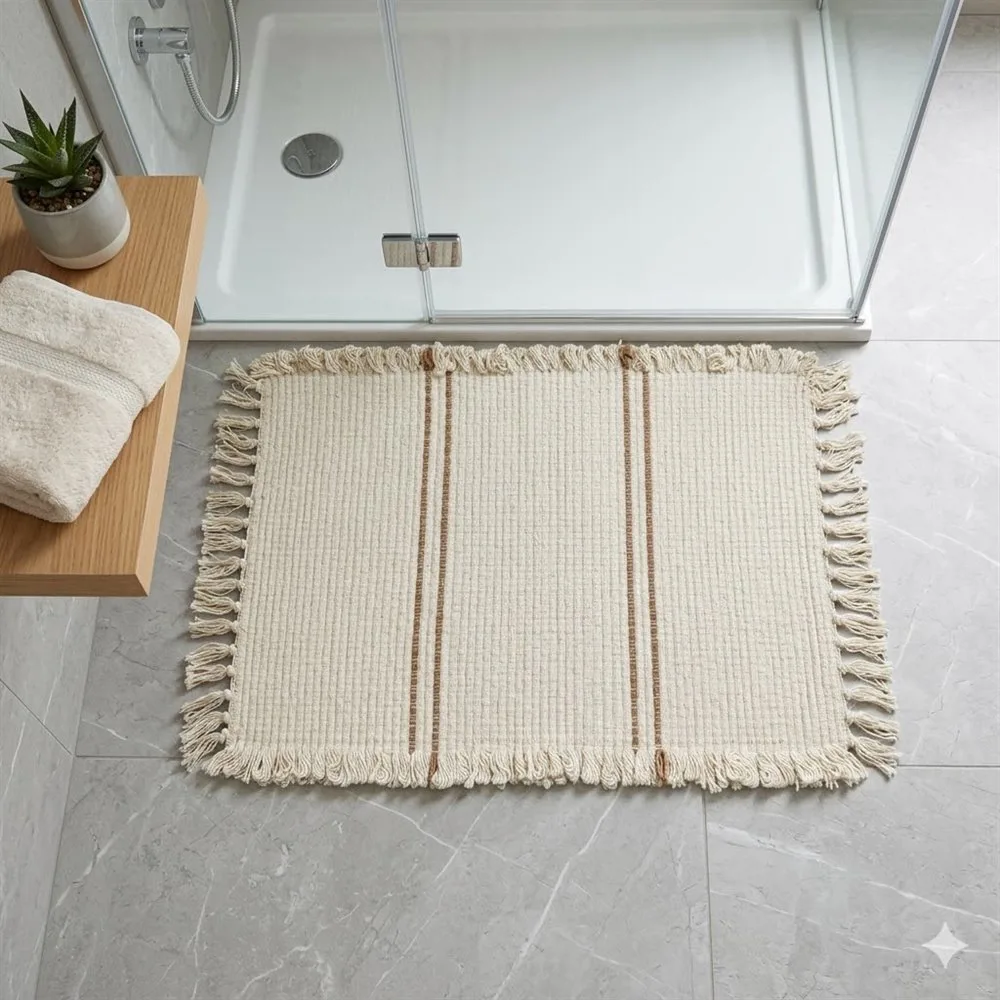 ALFOMBRA RDM 100% ALGODON NATURAL RAYA DOBLE MARRON
