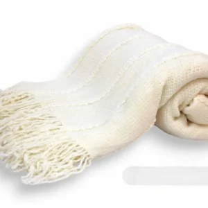MANTA DE LANILLA BLANCA TRAMADA CON RAYAS