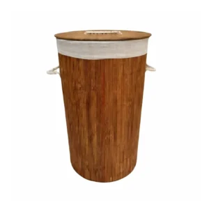 CANASTO REDONDO DE BAMBOO CON FORRO INTERIOR DE TELA