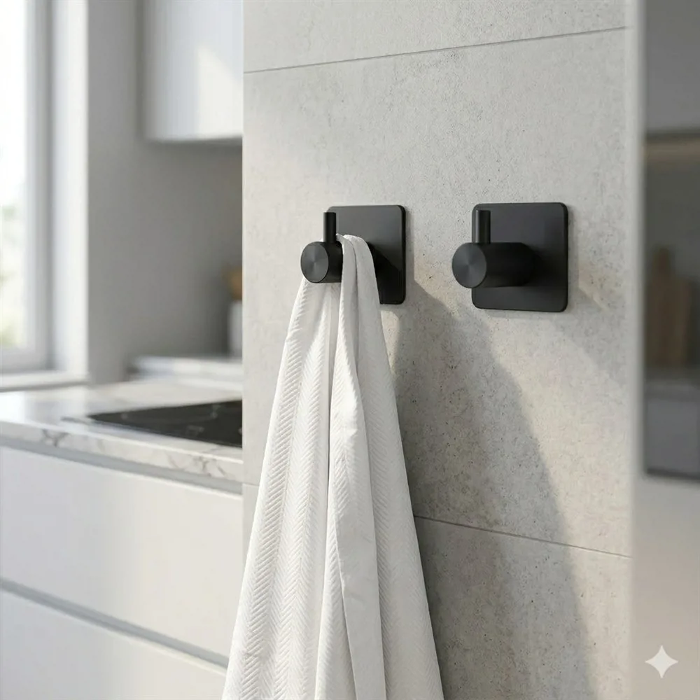 GANCHO DE METAL COLOR NEGRO CON AUTOADHESIVO 3M AUTOADHESIVO X 2 UNIDADES - Imagen 2