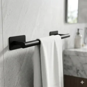 TOALLERO DE METAL COLOR NEGRO CON AUTOADHESIVO 3M