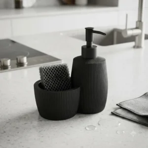DISPENSER CON PORTA ESPONJA WOLF NEGRO
