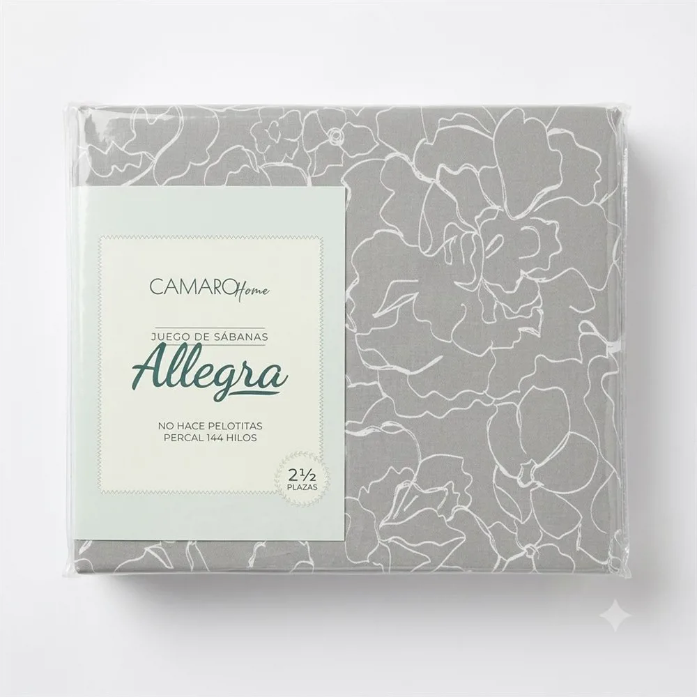 JUEGO DE SABANAS ALLEGRA 2 1/ FONDO GRIS FLORES BLANCAS - Imagen 2