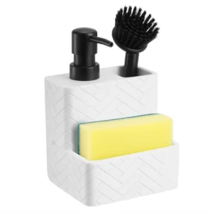 DISPENSER PARA DETERGENTE CON ESPONJA Y ESCOBILLA CHEVRON BLANCO