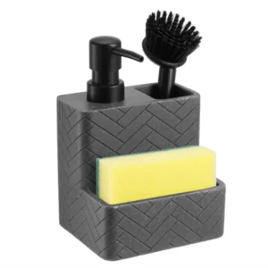 DISPENSER PARA DETERGENTE CON ESPONJA Y ESCOBILLA CHEVRON GRIS