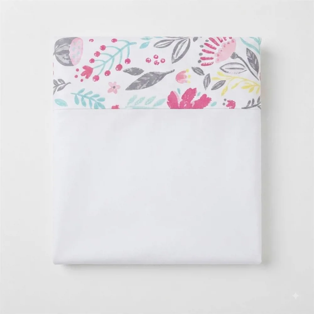 JUEGO DE SABANA CUNA FLORES ROSA Y TURQUEZA - Imagen 2