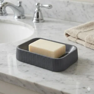 JABONERA RECTANGULAR RAYADA GRIS