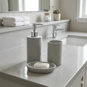 SET DE BAÑO DE 3 PIEZAS DE RESINA GRIS