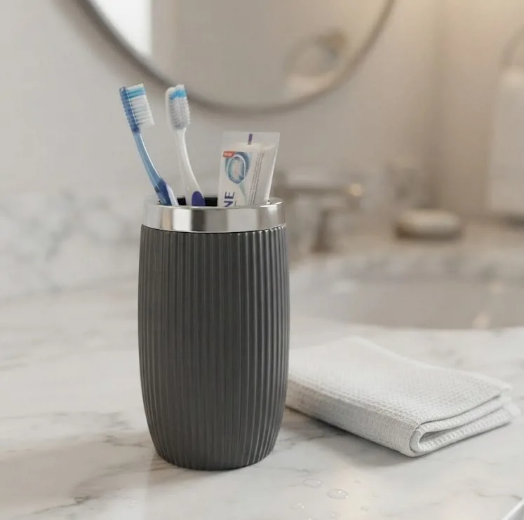 VASO BAÑO RAYADO GRIS