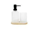 SET DE BAÑO VIDRIO SATINADO C/BANDEJA BAMBOO