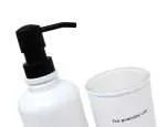 SET DE BAÑO VIDRIO BLANCO CON BANDEJA BAMBOO. - Imagen 2