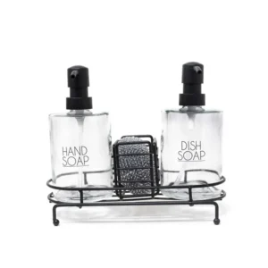 SET DISPENSER 450 ML C/U C/REJILLA METAL NEGRA 23,5×10,5 CM