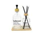 SET DISPENSER+DIFUSOR VIDRIO C/BANDEJA BAMBOO