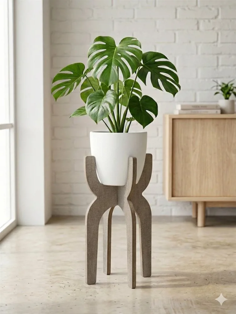 PIE DE MADERA U Y MACETA PLASTICA 45 CM ALTO