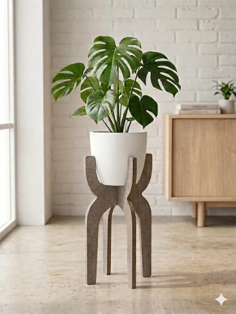PIE MADERA Y MACETA U MACETA PLASTICA 60 CM - Imagen 2