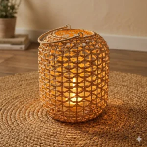 FANAL DE RATTAN CON VASO DE VIDRIO