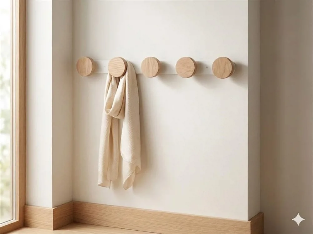 PERCHERO HIERRO BLANCO Y CIRCULOS MADERA CAJU - Imagen 2