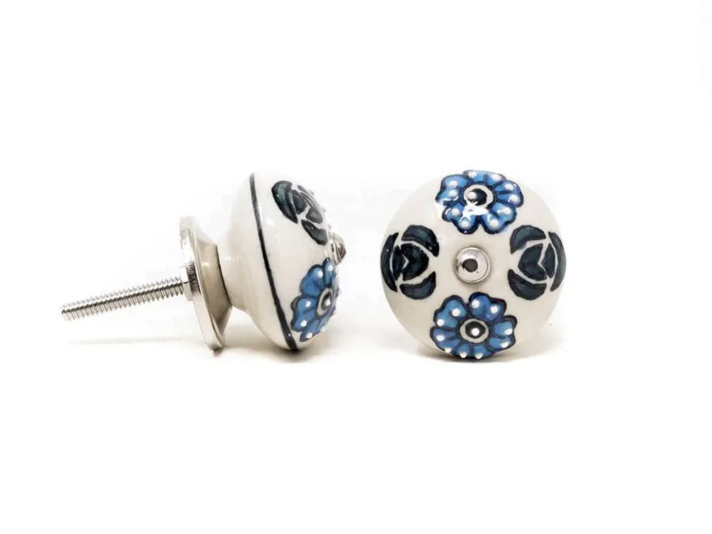 TIRADOR CERAMICA FLOR AZUL