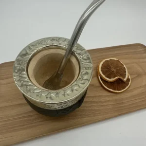 MATE ROMA CALABAZA VIROLA CINCELADA CUERO NEGRO