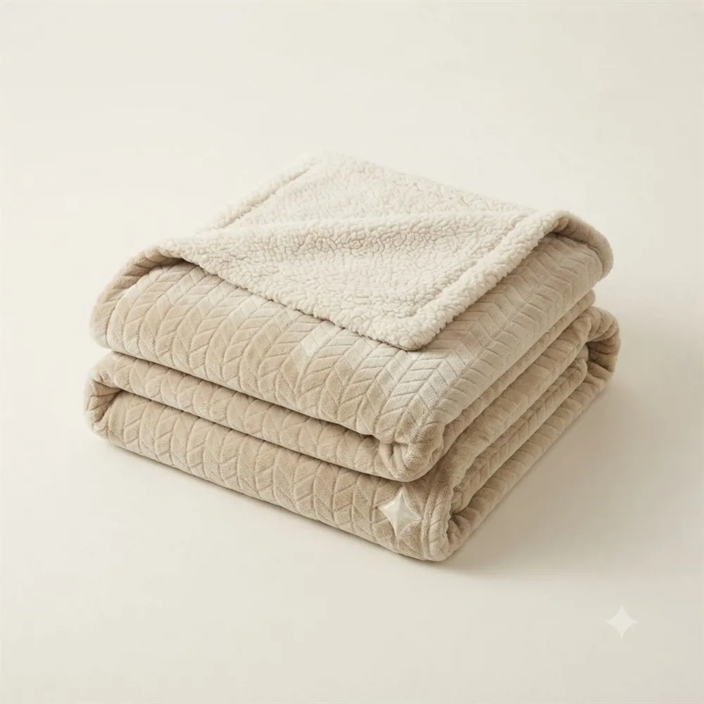 FRAZADA WINNIPEG FLANNEL + CORDERITO TWIN BEIGE - Imagen 2